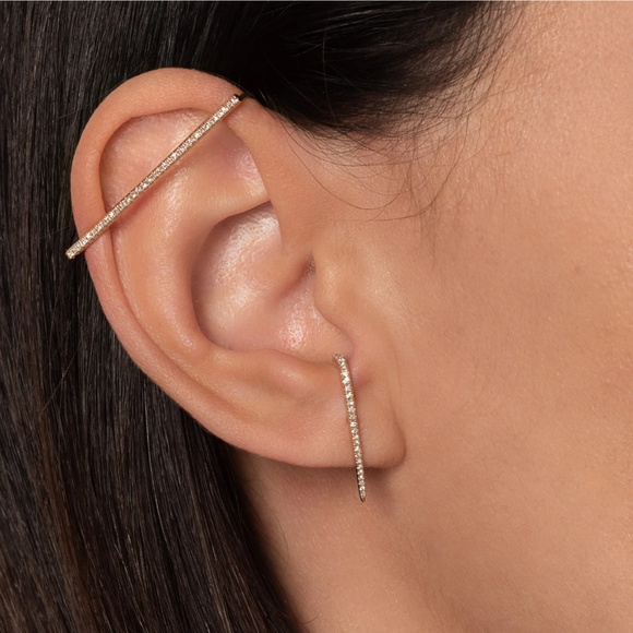 Zoe Lev 14K Yellow Gold Diamond Curved Bar Stud Earrings - Picture 3 of 17